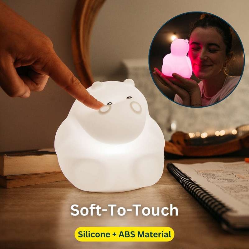 Kids Hippo Night Light (Soft, Silicone & Colour-Changing)