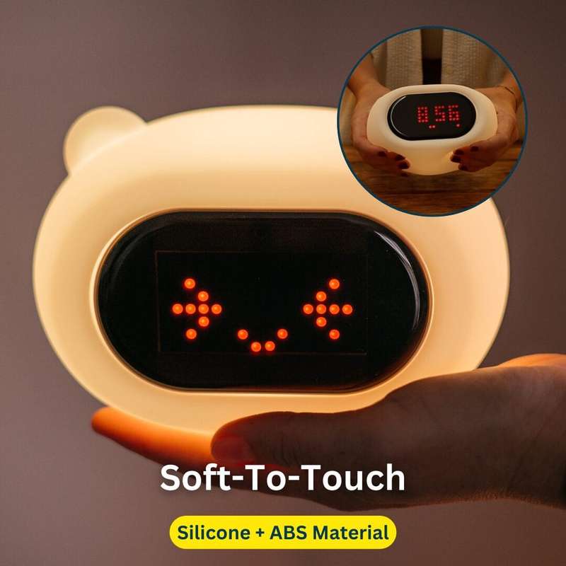 Kids Alarm Clock Night Light (Soft, Silicone & Colour-Changing)