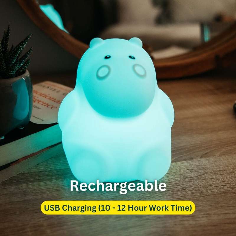 Kids Hippo Night Light (Soft, Silicone & Colour-Changing)