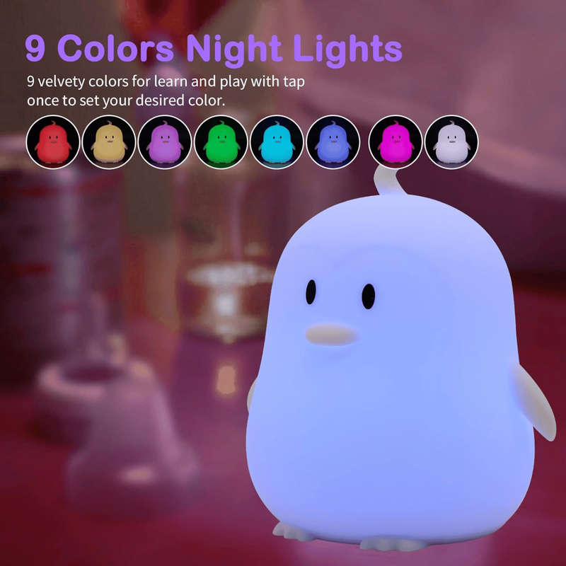Kids Penguin Night Light (Soft, Silicone & Colour-Changing)