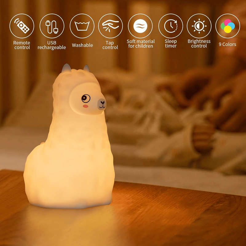 Kids Llama Night Light (Soft, Silicone & Colour-Changing)