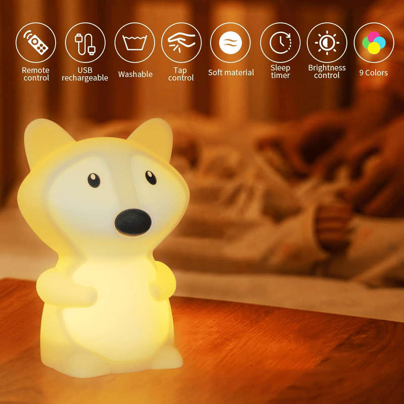 Kids Fox Night Light (Soft, Silicone & Colour-Changing)
