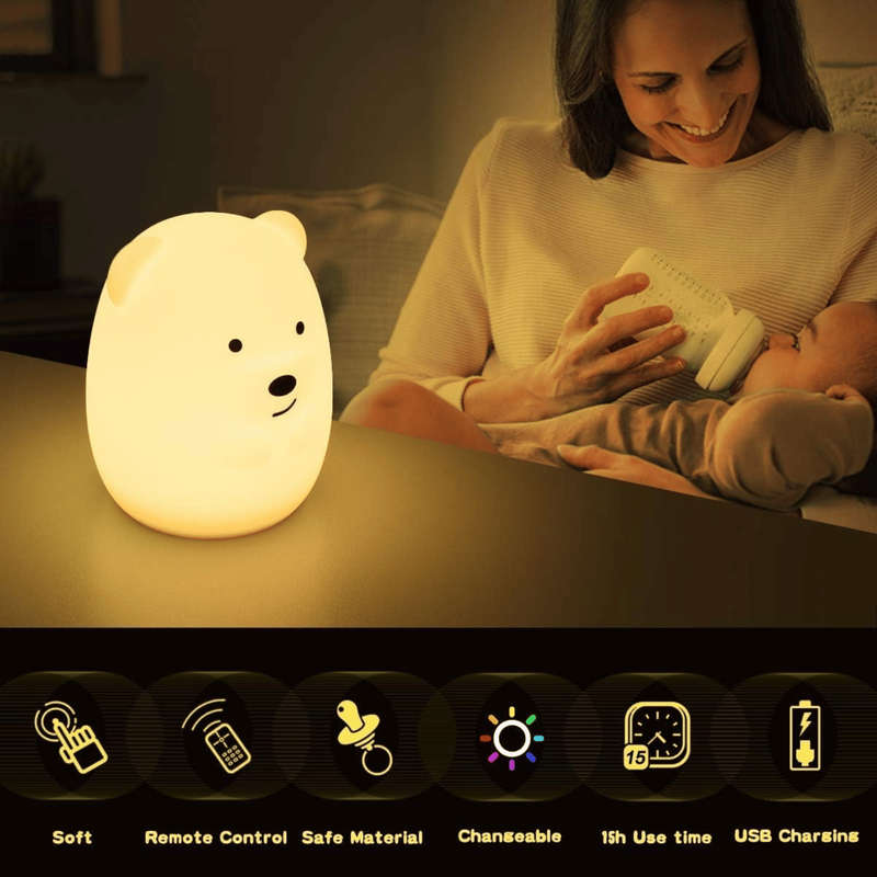 Kids Bear Night Light (Soft, Silicone & Colour-Changing)