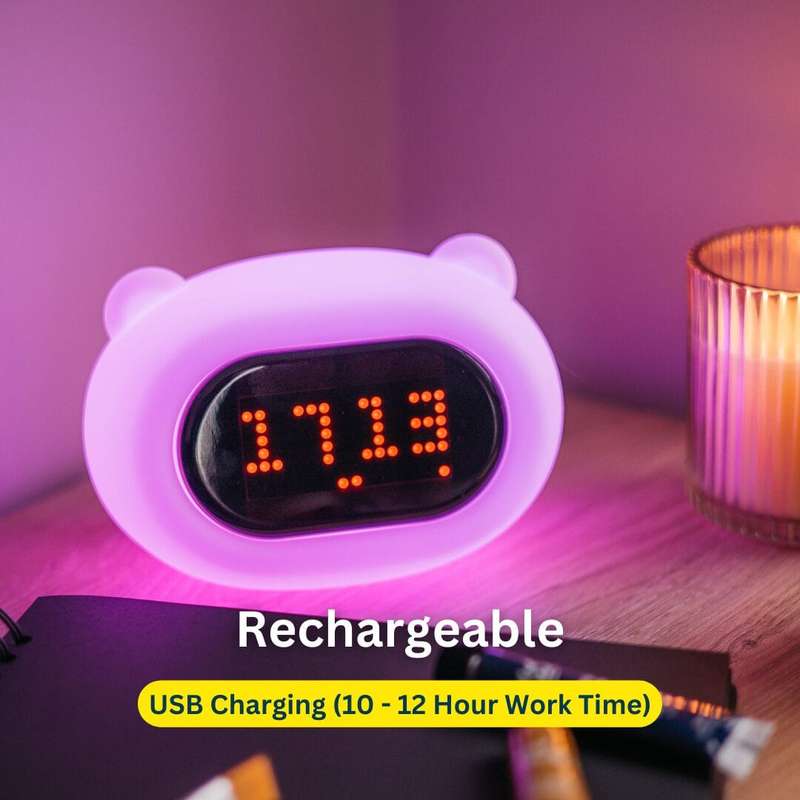 Kids Alarm Clock Night Light (Soft, Silicone & Colour-Changing)