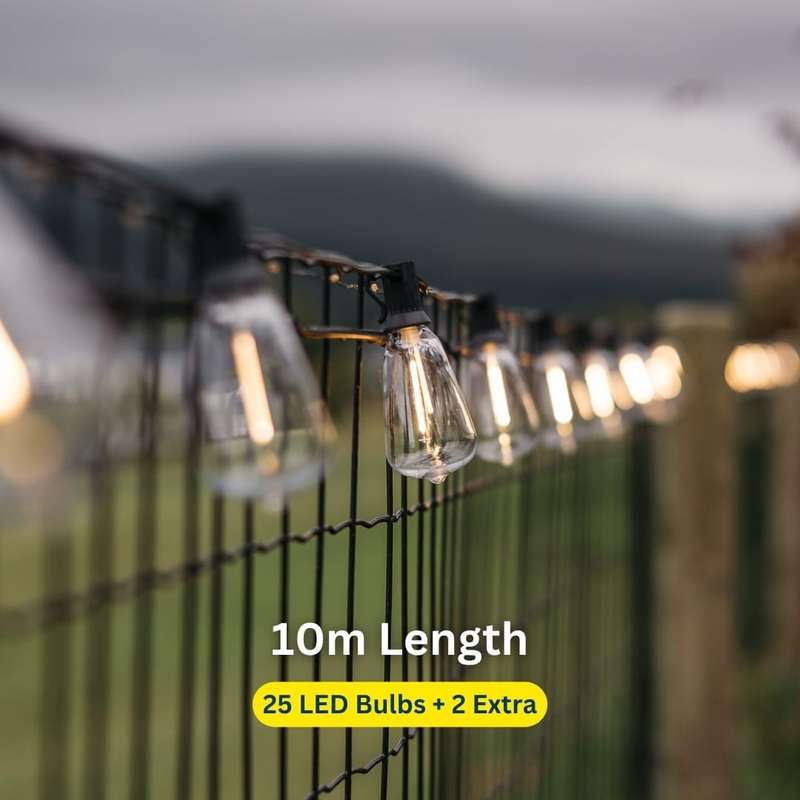 10m Solar Powered 25 Vintage LED Bulb String Lights