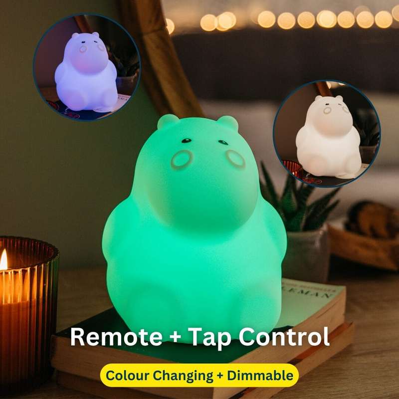 Kids Hippo Night Light (Soft, Silicone & Colour-Changing)