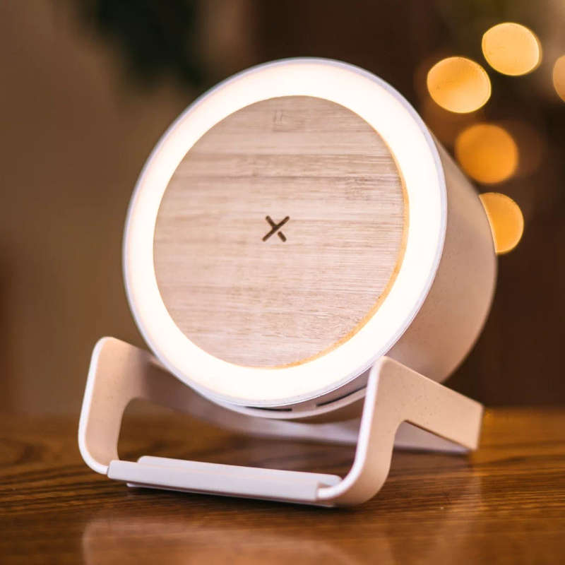 Bluetooth Speaker with Phone Charger & LED Touch Light | Bamboo