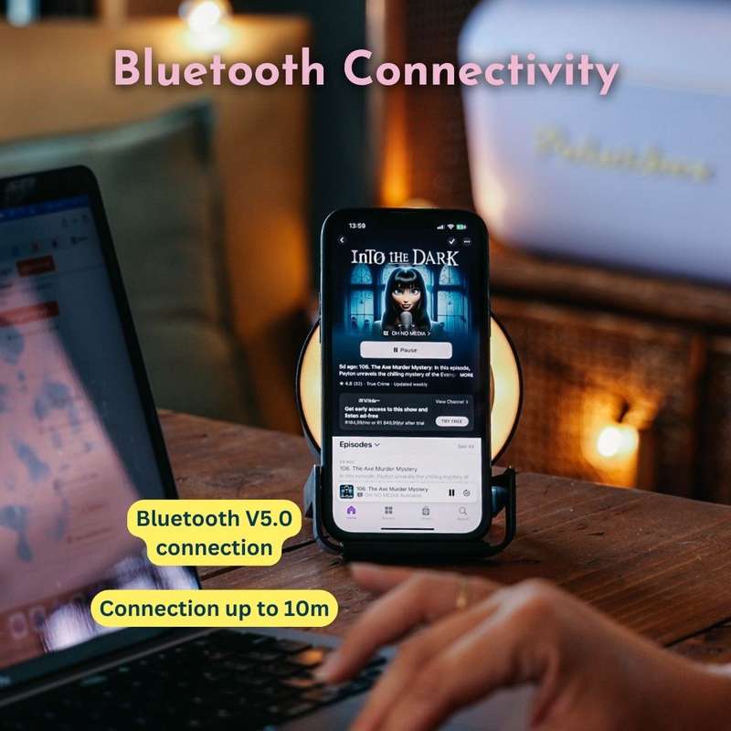 Bluetooth Speaker with Phone Charger & LED Touch Light | Bamboo