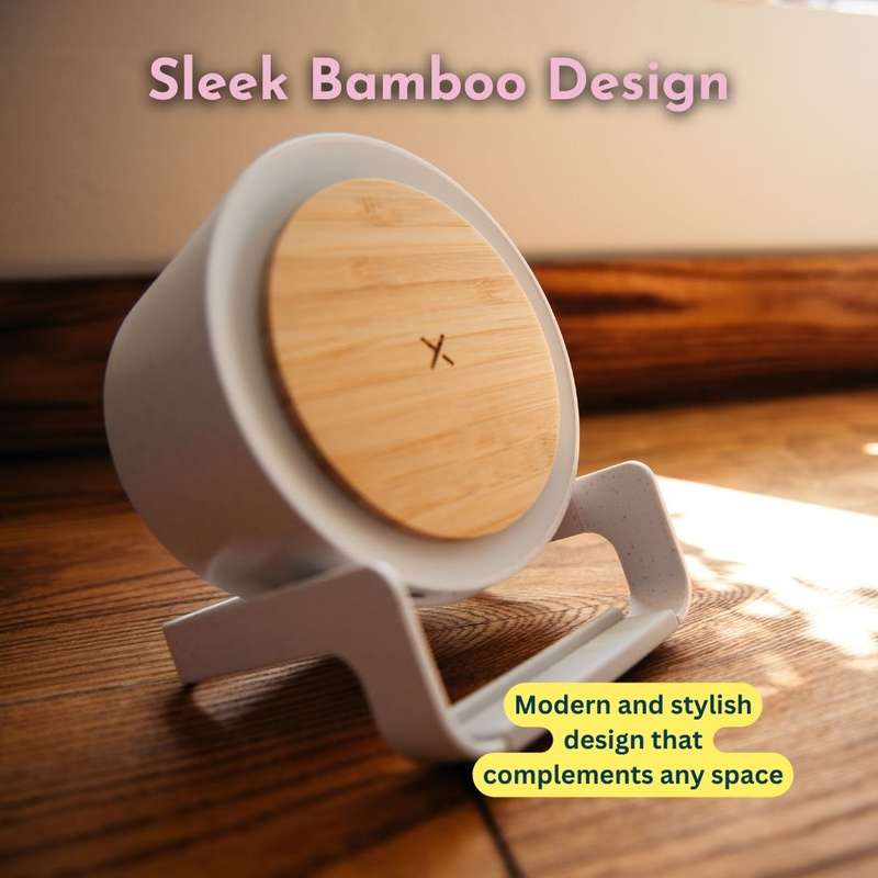 Bluetooth Speaker with Phone Charger & LED Touch Light | Bamboo