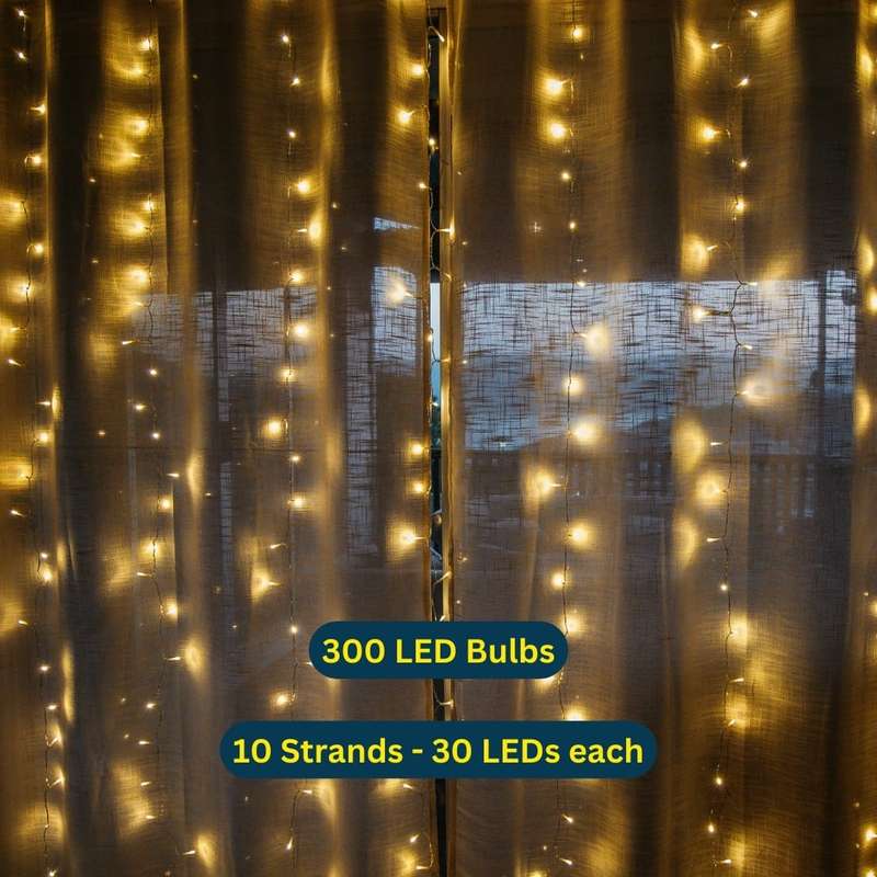 3m x 3m 300 LED Curtain String Fairy Lights