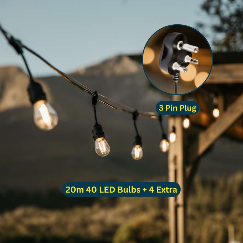 20m 40 LED Festoon Vintage Drop String Lights Outdoor