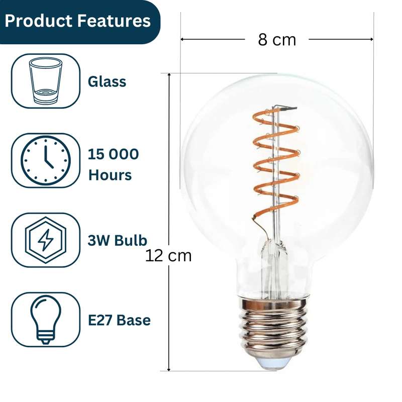Retro Edison Spiral Light Bulb G80 Warm White LED E27 3W