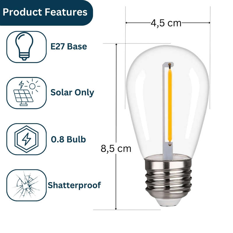 Vintage Edison Light Bulb S14 Solar LED E27 5V 6 Pack