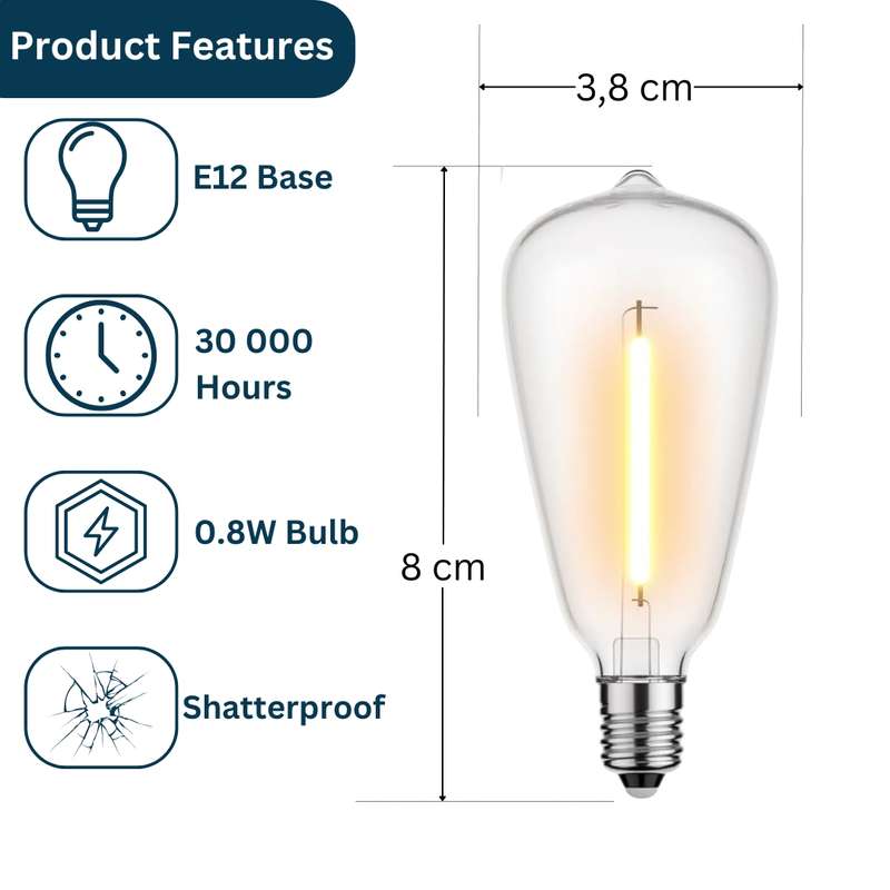 Vintage Light ST38 LED E12 0.8W 6 Pack Replacement Bulbs