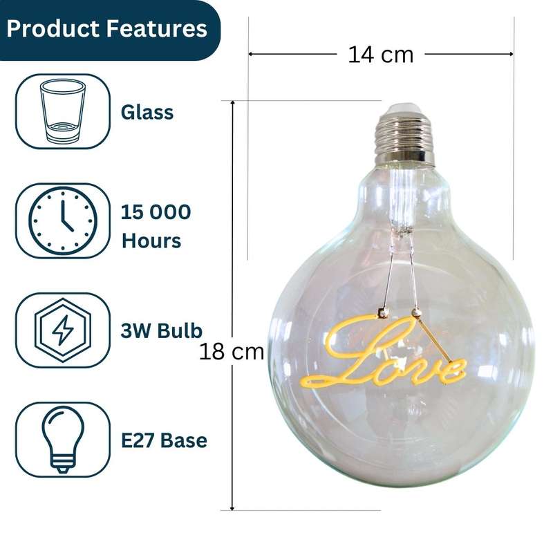 LOVE Retro Edison Light Bulb G125 Warm White LED E27 3W