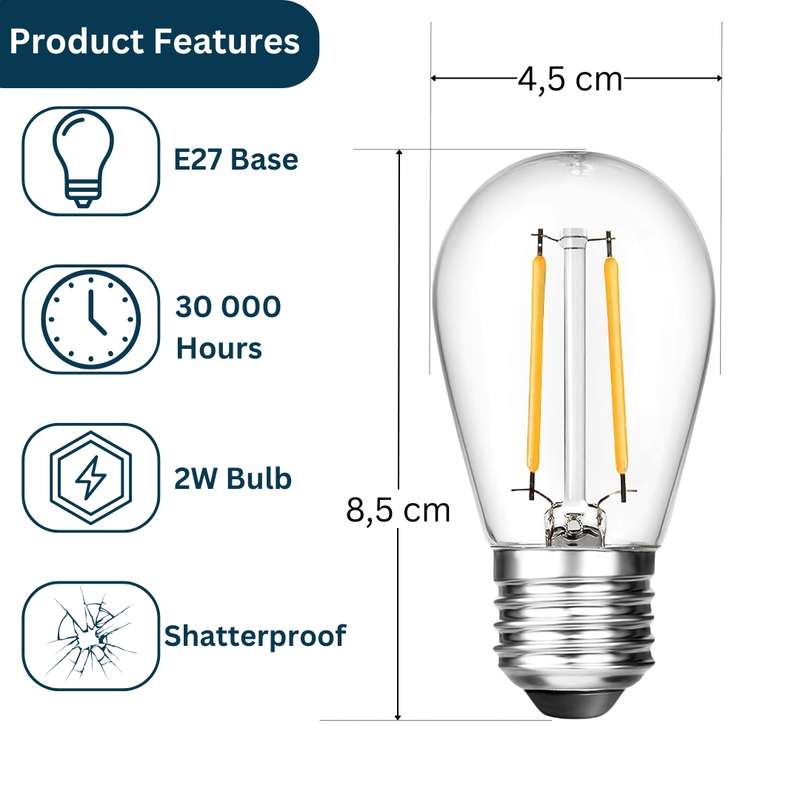 Vintage Edison Light Bulb S14 Warm White LED E27 2W 6 Pack