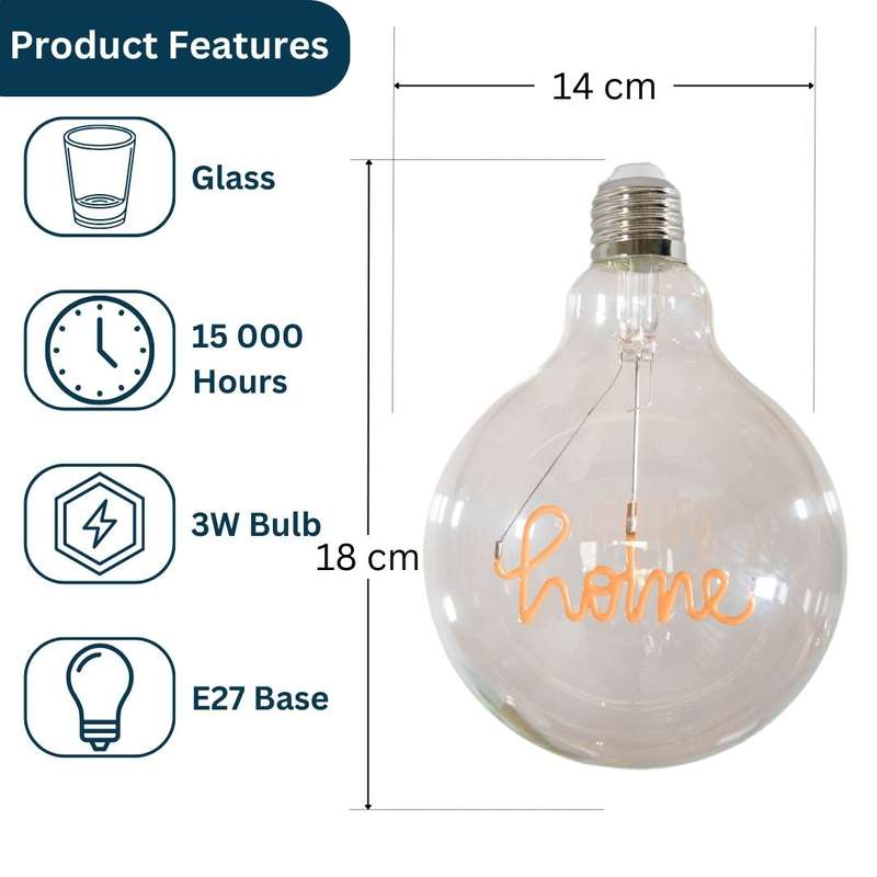 HOME Retro Edison Light Bulb G125 Warm White LED E27 3W