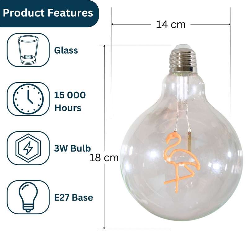 Retro Edison Light Bulb G125 Pink FLAMINGO LED E27 3W