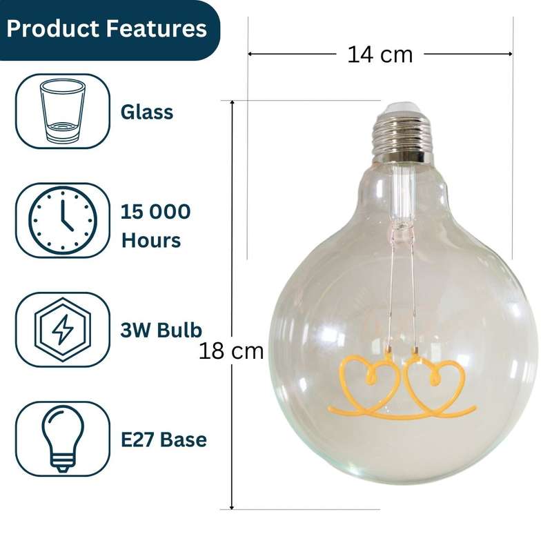 HEARTS Retro Edison Light Bulb G125 Warm White LED E27 3W