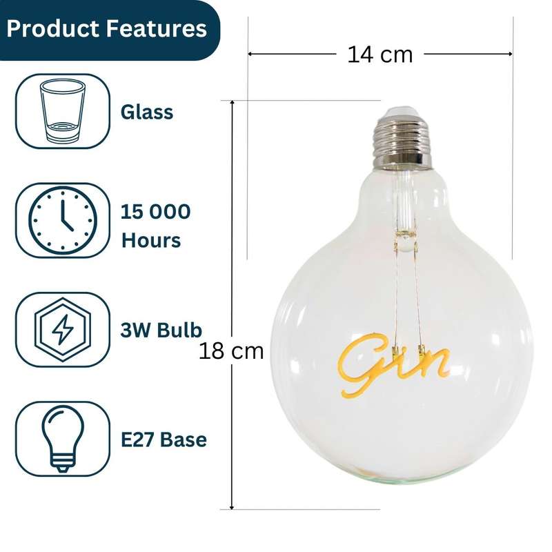 GIN Retro Edison Light Bulb G125 Warm White LED E27 3W