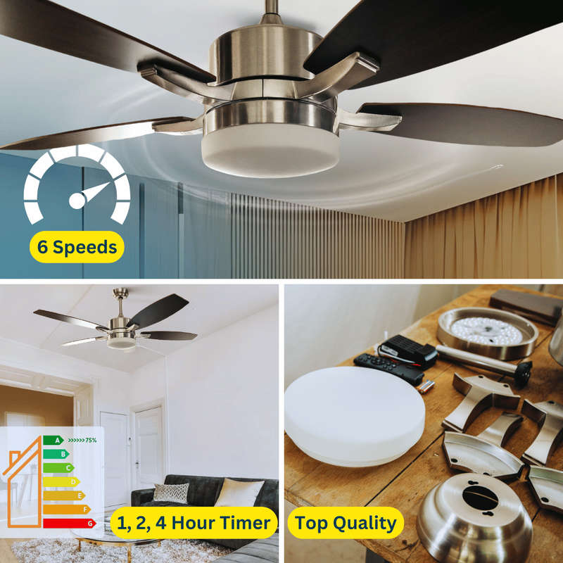 5 Brown Blades 52 Inch Ceiling Fan with Light and Remote
