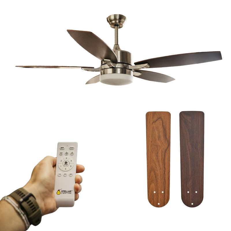 5 Brown Blades 52 Inch Ceiling Fan with Light and Remote