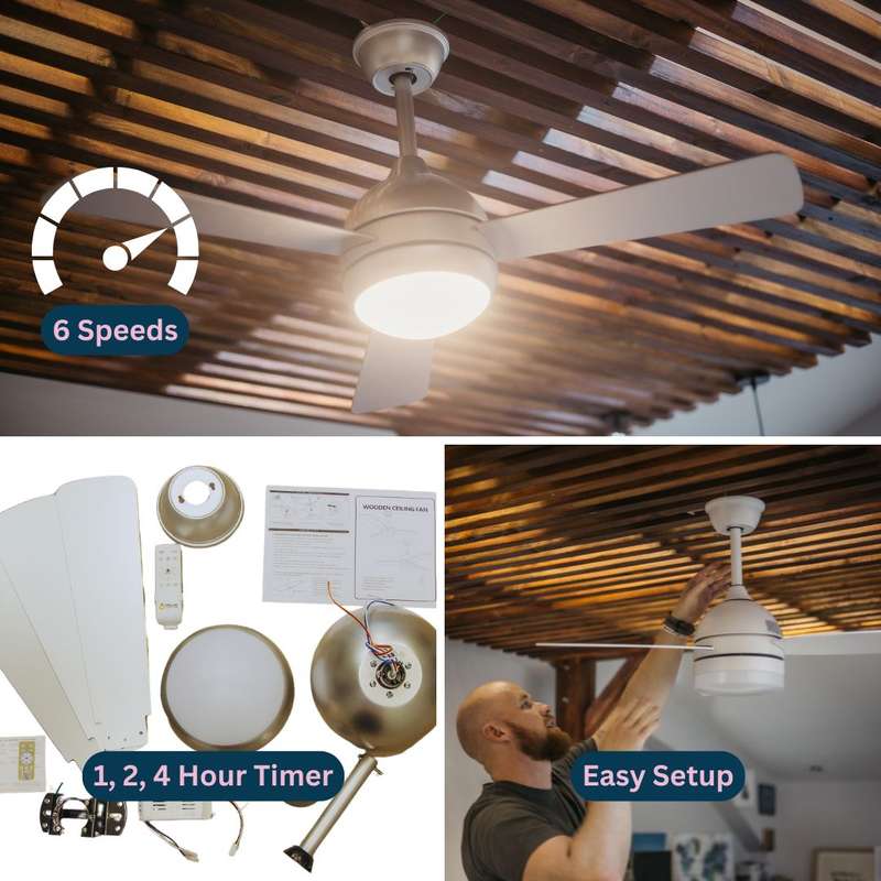 Ceiling Fan with Light and Remote 3 Silver Blades 42 Inch