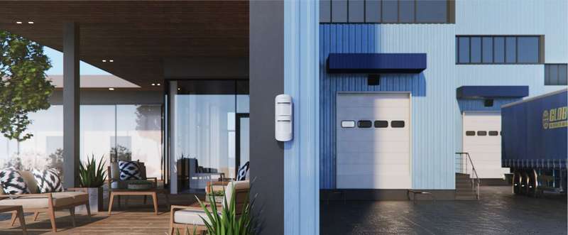 Ajax MotionProtect outdoor installed and protecting double entrance areas