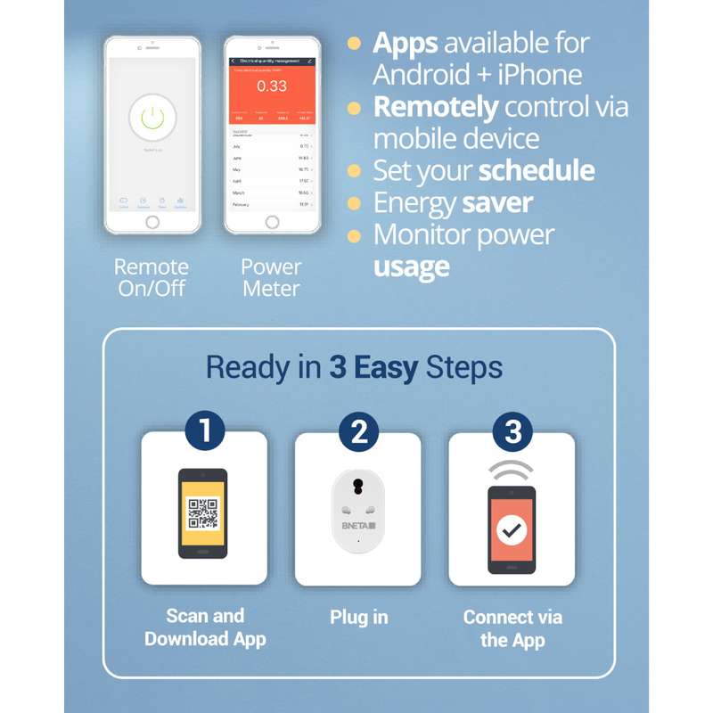 BNETA IoT Smart WiFi Plug 2 and 3 Pin