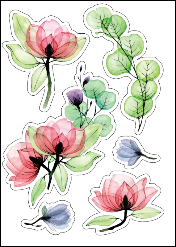 Vintage Shabby Chic Craft Stickers: Bloomin Lovely Florals on Clear PET Sheets