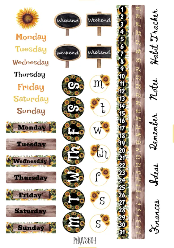 You Are My Sunshine! Journaling Stickers - Vibrant Yellow Sunflowers for Craft and Journaling Sheets