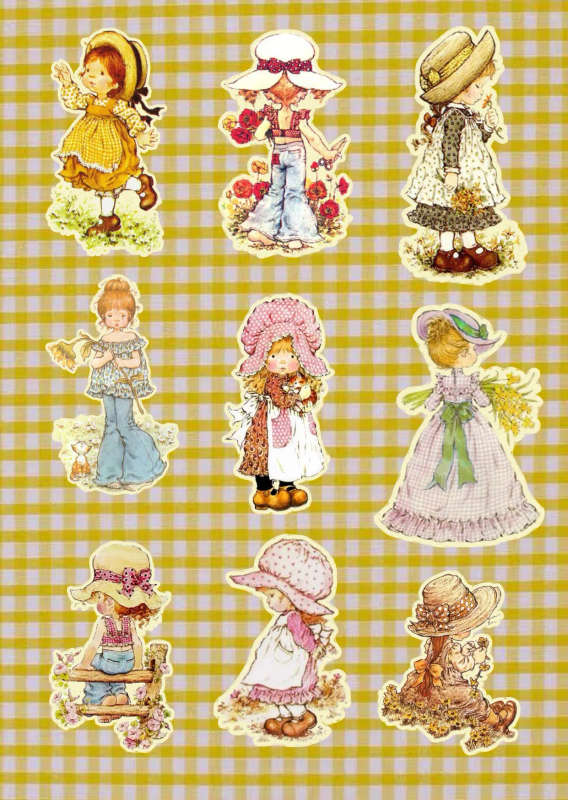 Gingham Girlies Sunshine Sticker Sheet: Craft Stickers for Kids, Shabby Chic Vintage Design