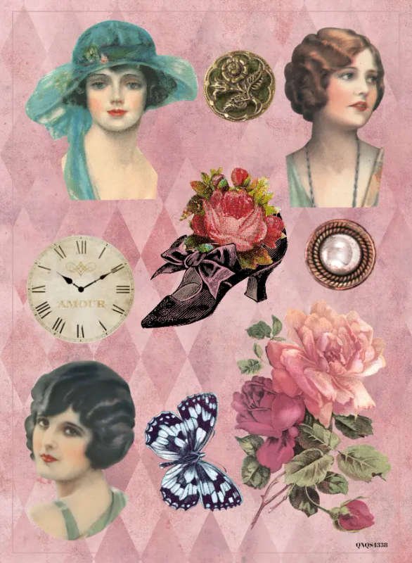 Shabby Chic Victorian Sticker Sheet with Pink Roses and Poppies for Crafts and Journaling