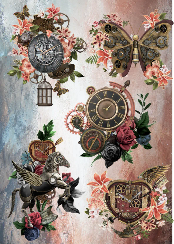 Edge of Yesterday Steampunk II Sticker Sheet - Craft Stickers with Florals for Journaling and Pap...
