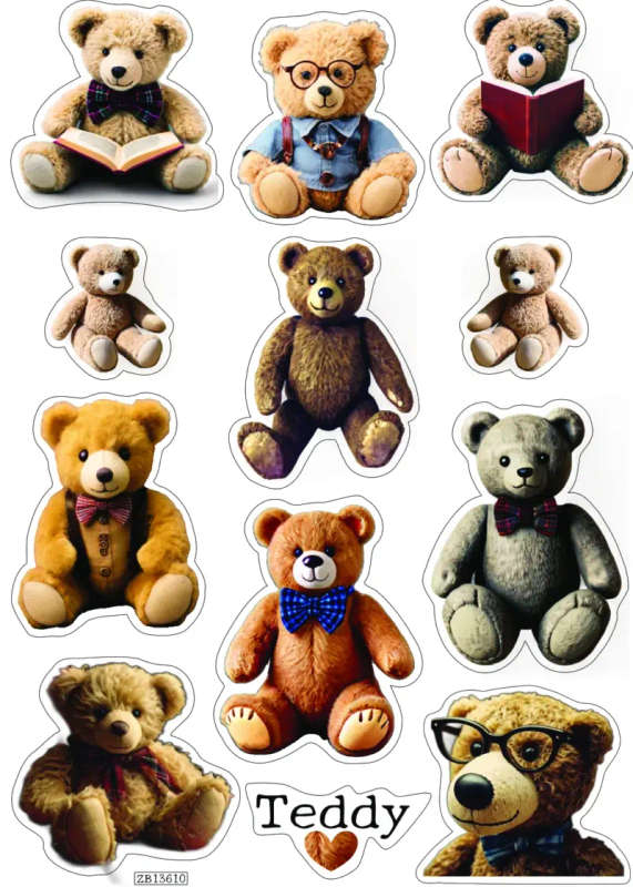 Teddy Bear Love Craft Stickers Sheets - Brown Kids Teddy Bears