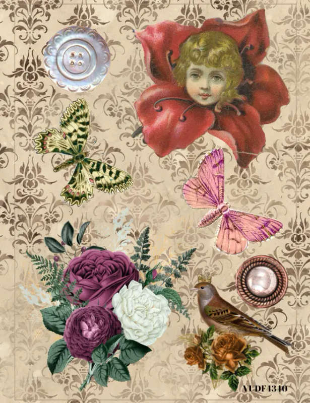 Shabby Chic Victorian II Sticker Sheet - Craft Stickers with Florals and Journaling Designs