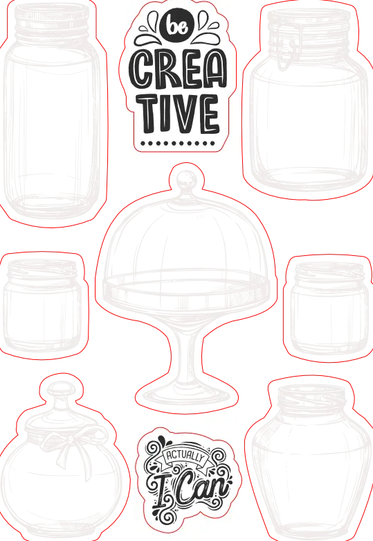 A-Mason Jars Sticker Sheet - Black and White Craft Stickers for Clear PET Sheets