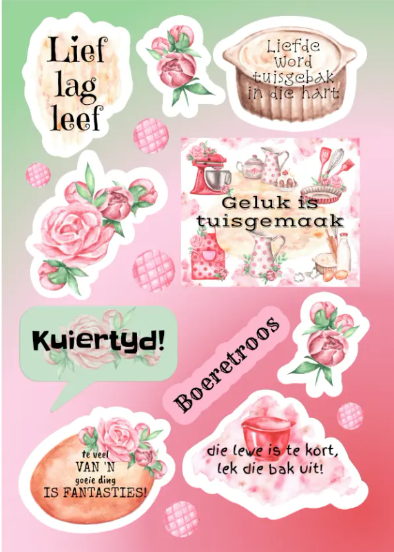 Time To Cake It Easy II | Afrikaans Craft Stickers - Floral Cake Sticker Sheet for Spring Crafts
