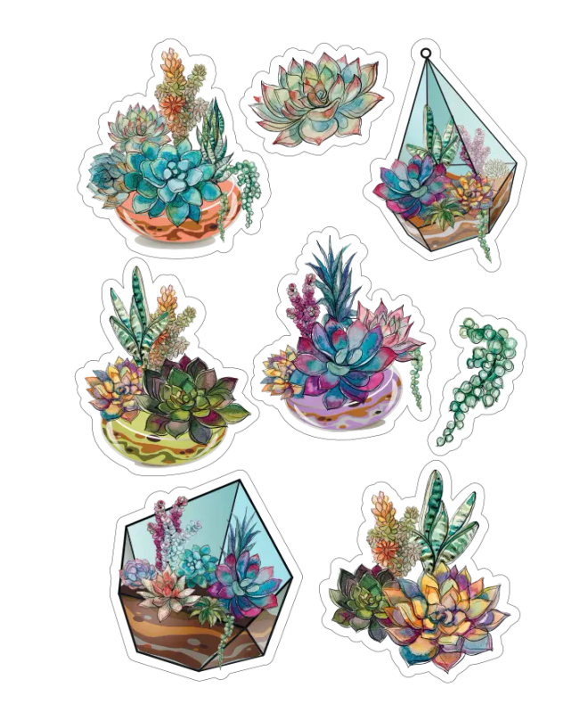 Vibrant Florals: Planttastic Succulents Sticker Sheet for Clear PET - Pop and Theme Stickers in S...