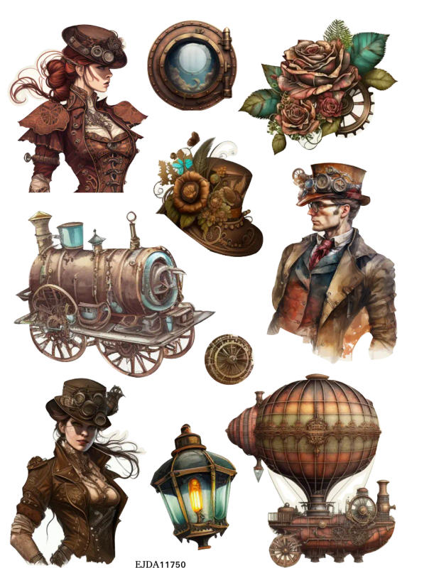 Travel Punk II Clear PET Stickers: Functional Vintage Journaling Sticker Sheets for Steam Punk En...