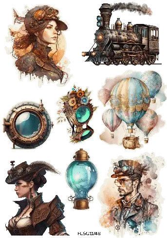 Travel Punk III Clear PET Stickers: Vintage Steam Punk Journaling Stickers