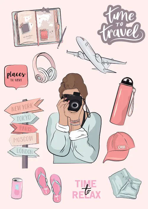 Time to Travel! Craft Stickers - Pastel Pink Journaling Stickers for Travel Journals - Sheets of ...