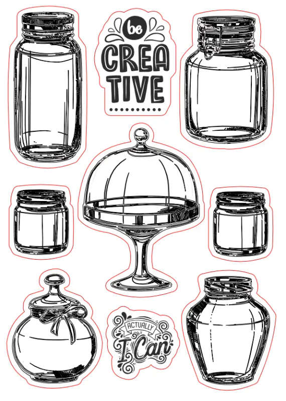 A-Mason Jars Sticker Sheet - Black and White Craft Stickers for Clear PET Sheets