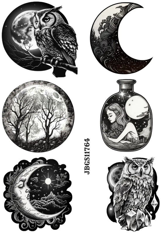 Celestial Oddities III Stickers: Black and White Steam Punk Vintage Wacky White PET