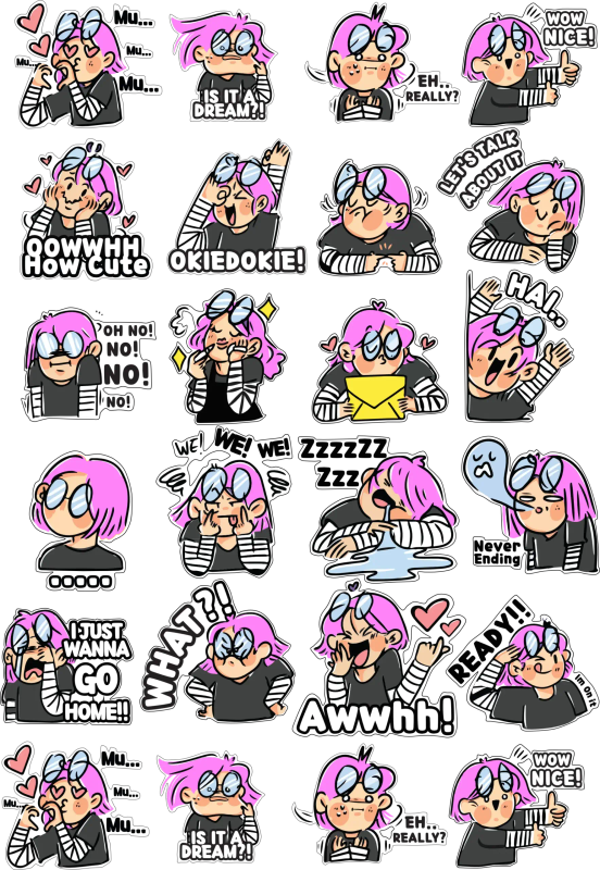 Pink Moody Girl: Pop and Funky Journaling Sticker Sheet