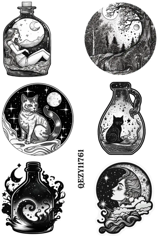 Vintage Black and White Celestial Oddities II Stickers: Unique Steam Punk and Wacky White PET Decals