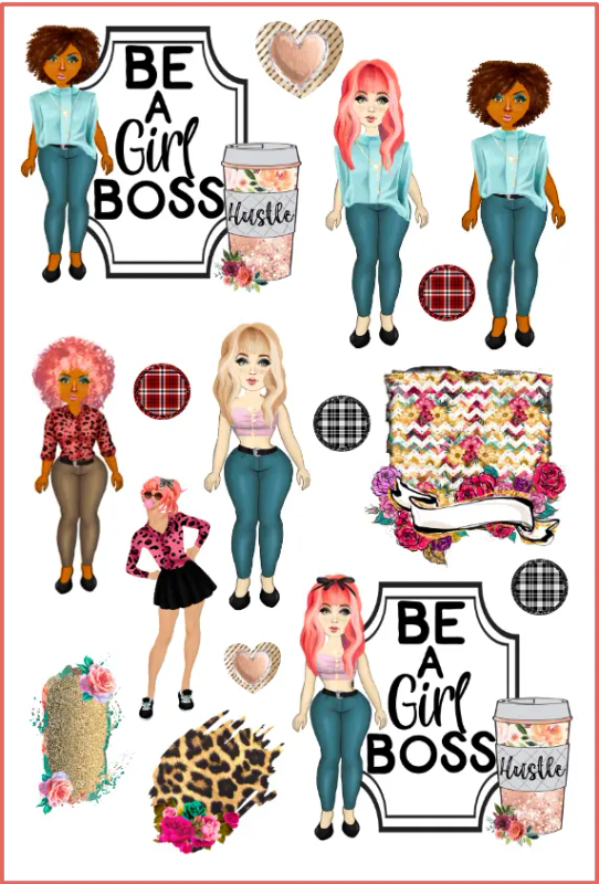 Retro Girl Boss Craft Stickers: Vibrant Retro Design on Clear PET Sheets