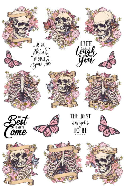 Bone to Be Alive Skulls  Pink Sticker Sheet for Craft Stickers