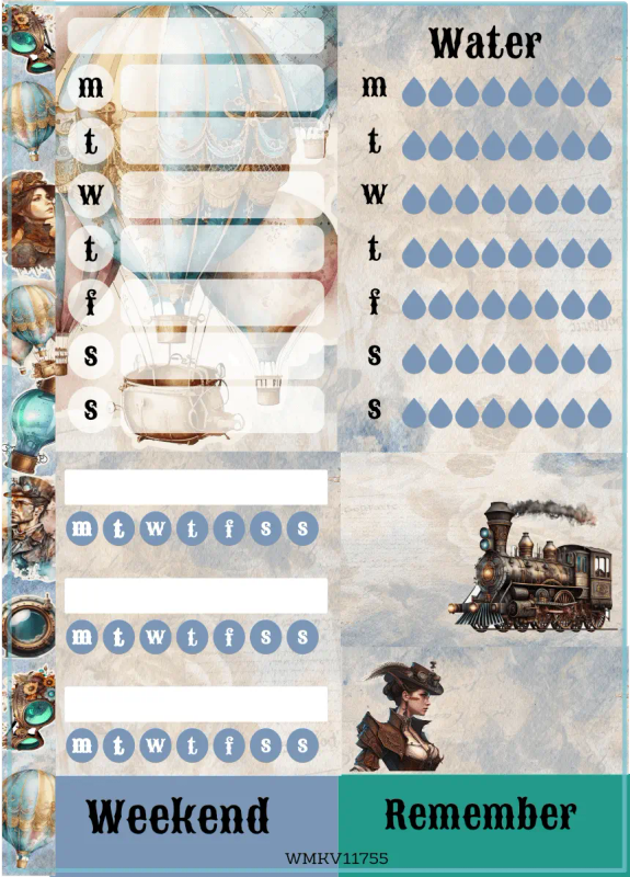 Vintage Steam Punk Stickers for Journaling: Travel Punk Weekly Journaling Sticker Sheet