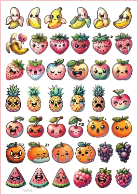 Summer Fruit Emoji Sticker Sheet for Crafts & Journals